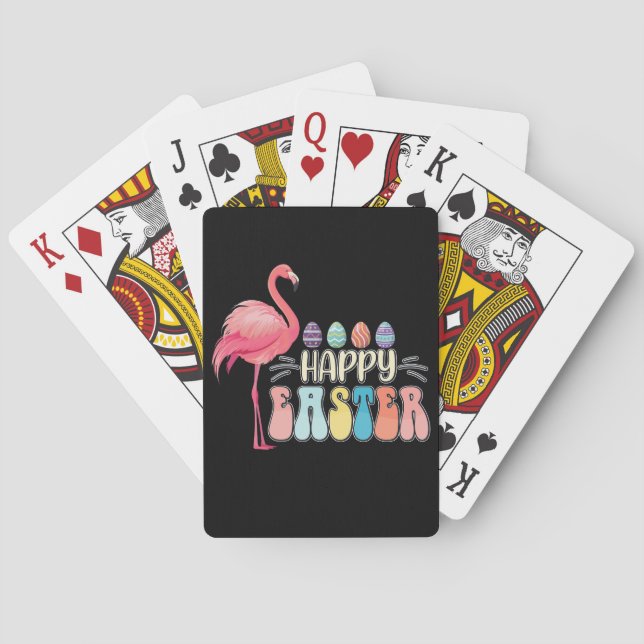 Happy Easter Flamingo Bunny Egg Basket Playing Cards (Back)