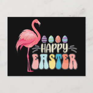 Happy Easter Flamingo Bunny Egg Basket Postcard