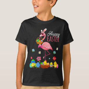 Happy Easter Flamingo With Easter Egg Bysket Hunti T-Shirt