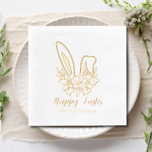 Happy Easter Floral Bunny Ears Personalised Name Foil Napkins