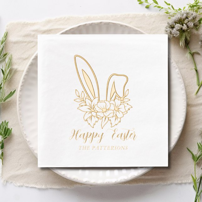 Happy Easter Floral Bunny Ears Personalised Name Foil Napkins (Creator Uploaded)