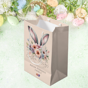 Happy Easter Floral Bunny Ears Pink Medium Gift Bag