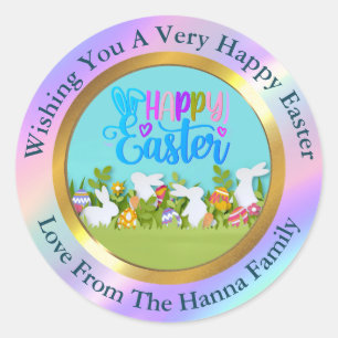 Happy Easter - Floral Bunny & Eggs Favour Classic Round Sticker