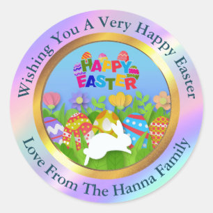 Happy Easter - Floral Bunny & Eggs Favour Classic Round Sticker