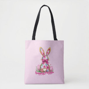Happy Easter Floral Bunny Floral Easter Bunny Tote Bag