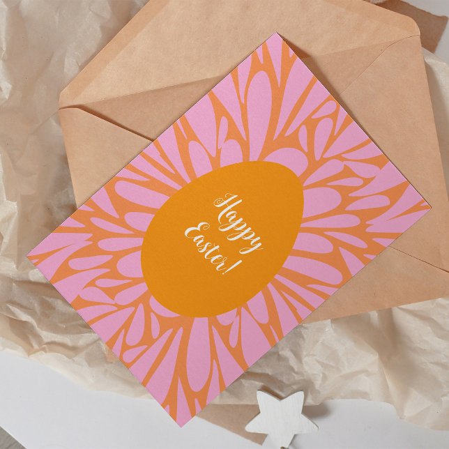 Happy Easter floral burst orange egg Holiday Card (Creator Uploaded)