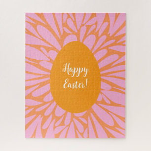 Happy Easter floral burst orange egg Jigsaw Puzzle
