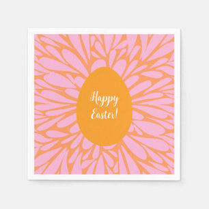 Happy Easter floral burst orange egg Napkin