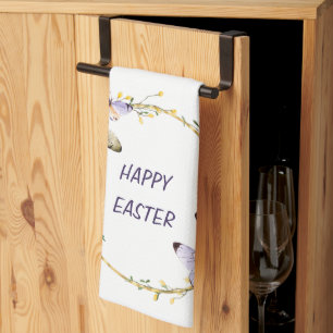 Happy Easter Floral Butterfly Wreath  Kitchen Towe Tea Towel