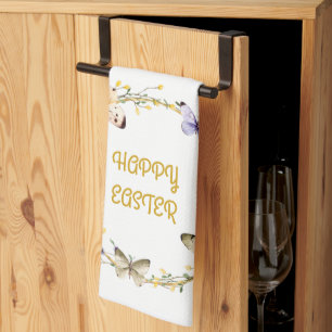 Happy Easter Floral Butterfly Wreath  Kitchen Towe Tea Towel