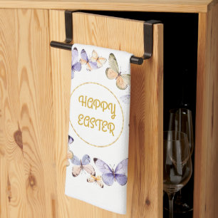 Happy Easter Floral Butterfly Wreath  Kitchen Towe Tea Towel
