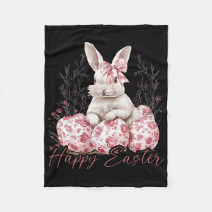 Happy Easter Floral Chinoiserie Bunny Coquette Wom Fleece Blanket