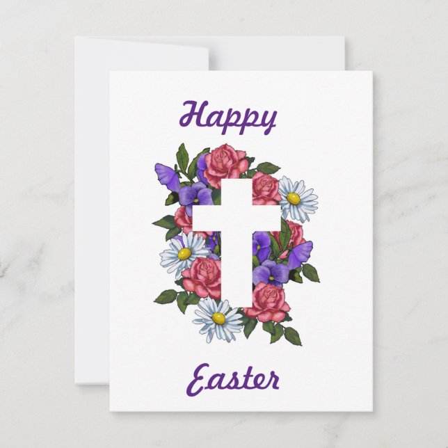 Happy Easter Floral Cross Card (Front)