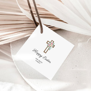 Happy Easter Floral Cross Favour Tags