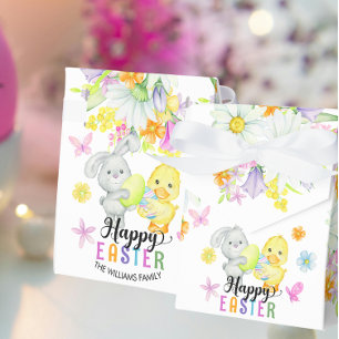 Happy Easter Floral Cute Bunny & Chick   Favour Box