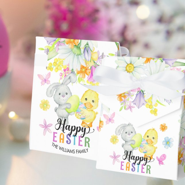 Happy Easter Floral Cute Bunny & Chick   Favour Box (Creator Uploaded)