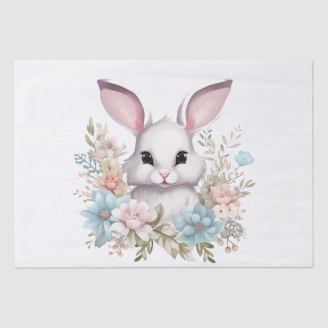 Happy Easter Floral Easter Bunny Rabbit Tissue Paper (Front)