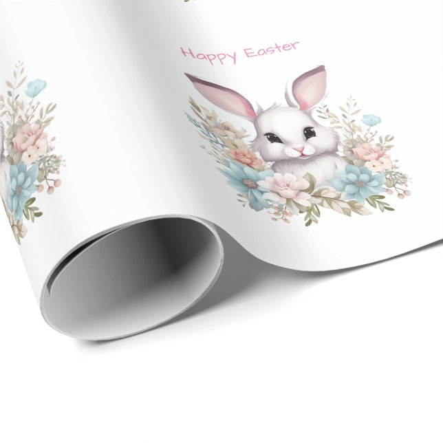 Happy Easter Floral Easter Bunny Rabbit Wrapping Paper (Roll Corner)