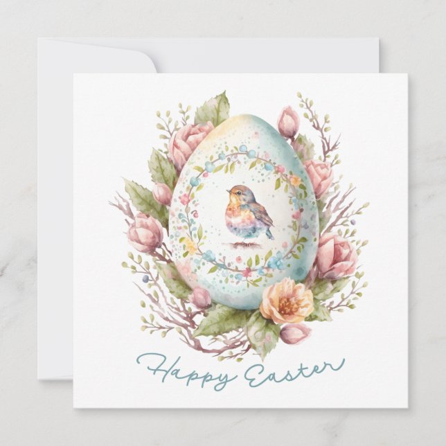 Happy Easter Floral Easter Egg Card (Front)