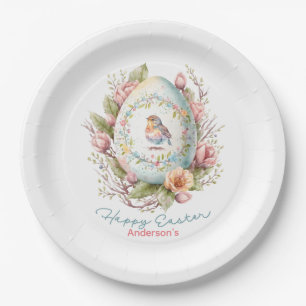 Happy Easter Floral Easter Egg Personalised Paper  Plate