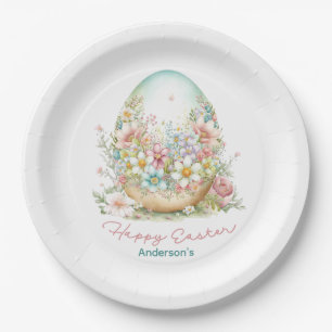 Happy Easter Floral Easter Egg Personalized Paper Plate