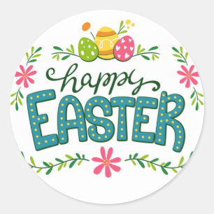 Happy Easter Floral Flowers Easter Eggs Classic Round Sticker