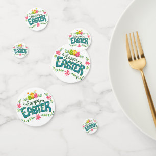 Happy Easter Floral Flowers Easter Eggs Confetti