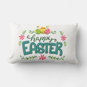 Happy Easter Floral Flowers Easter Eggs Lumbar Cushion