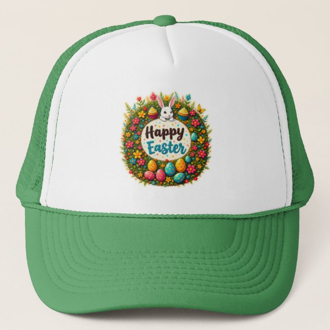 Happy Easter – Floral Spring Wreath boné Trucker Hat (Front)