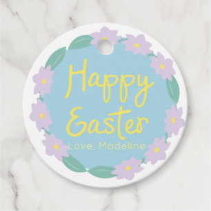 Happy Easter Floral Wreath Custom Party Favour Tags