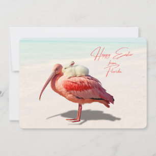 Happy Easter Florida Roseate Spoonbill and Bunny Holiday Card