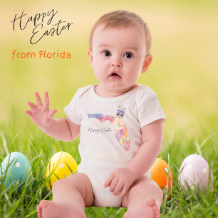 Happy Easter Florida State Pastel Eggs and Bunny Baby Bodysuit