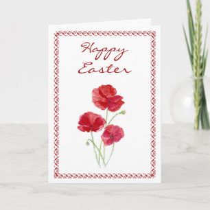 Happy Easter Flower Red Poppy Flower Garden Art Holiday Card