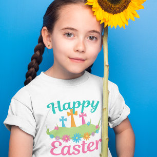 Happy Easter Flowers and Crosses T-Shirt