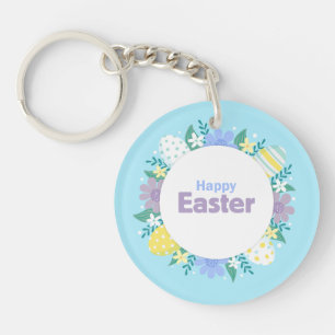 Happy Easter Flowers and Eggs Key Ring