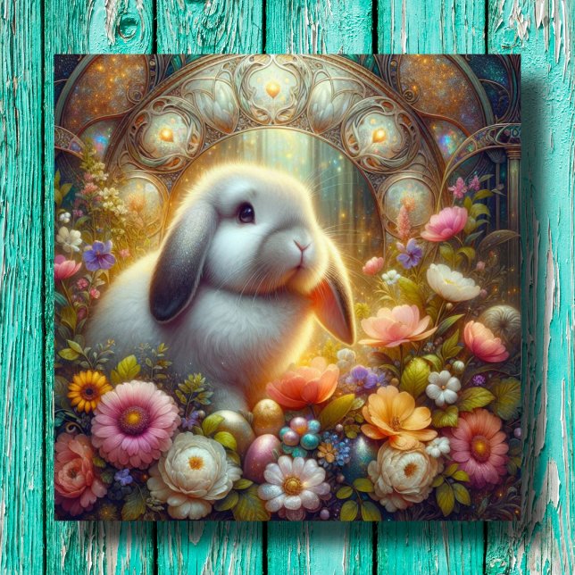 Happy Easter Flowers Bunny Art Nouveau Easter Holiday Card (Creator Uploaded)