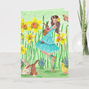 Happy Easter Flowers Girl   Easter Card