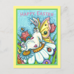 HAPPY EASTER FLUTTERBUN RABBIT, FUNNY BUNNY FAIRY POSTCARD