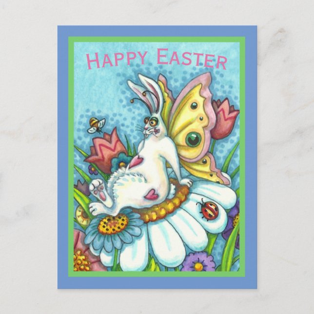 HAPPY EASTER FLUTTERBUN RABBIT, FUNNY BUNNY FAIRY POSTCARD (Front)