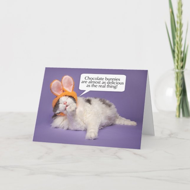 Happy Easter For Anyone Cute Cat in Buny Ears Holiday Card (Front)