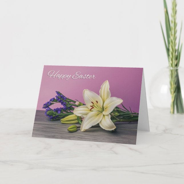 Happy Easter For Anyone Lily Flowers Painting Holiday Card (Front)