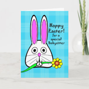 Happy Easter for Babysitter, Cute Bunny and Flower Holiday Card