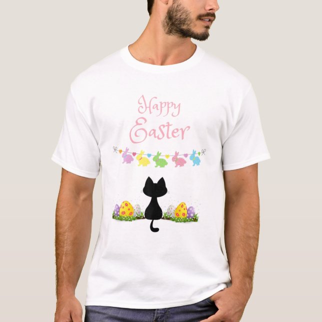 Happy Easter For Cat Lovers - Cute Cat And Bunnies T-Shirt (Front)