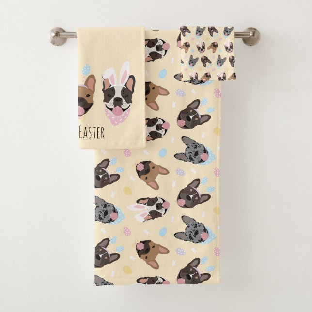Happy Easter French Bulldogs Bath Towel Set (Insitu)