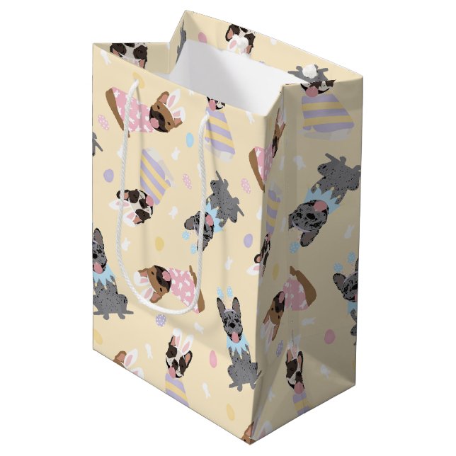 Happy Easter French Bulldogs Medium Gift Bag (Front Angled)