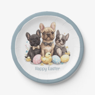 Happy Easter French Bulldogs Paper Plate