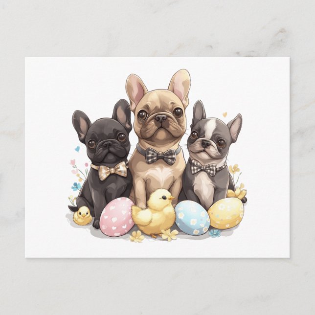 Happy Easter French Bulldogs Postcard (Front)