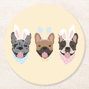 Happy Easter French Bulldogs Round Paper Coaster