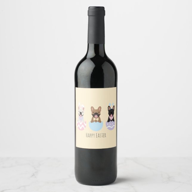 Happy Easter French Bulldogs Wine Label (Front)