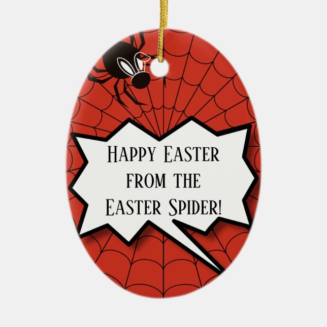 Happy Easter from Easter Spider lots of Eggs Ceramic Tree Decoration (Front)
